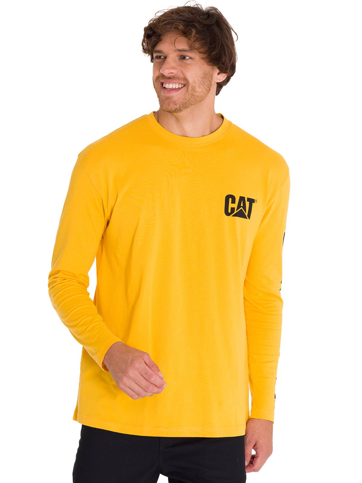 Polera Manga Larga Hombre Logo CAT Amarillo Cat