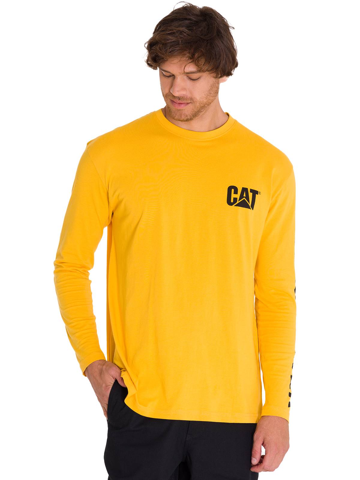 Polera Manga Larga Hombre Logo CAT Amarillo Cat