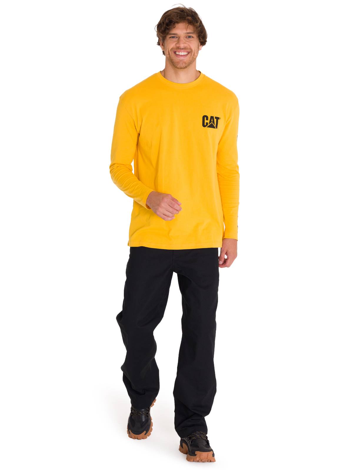 Polera Manga Larga Hombre Logo CAT Amarillo Cat