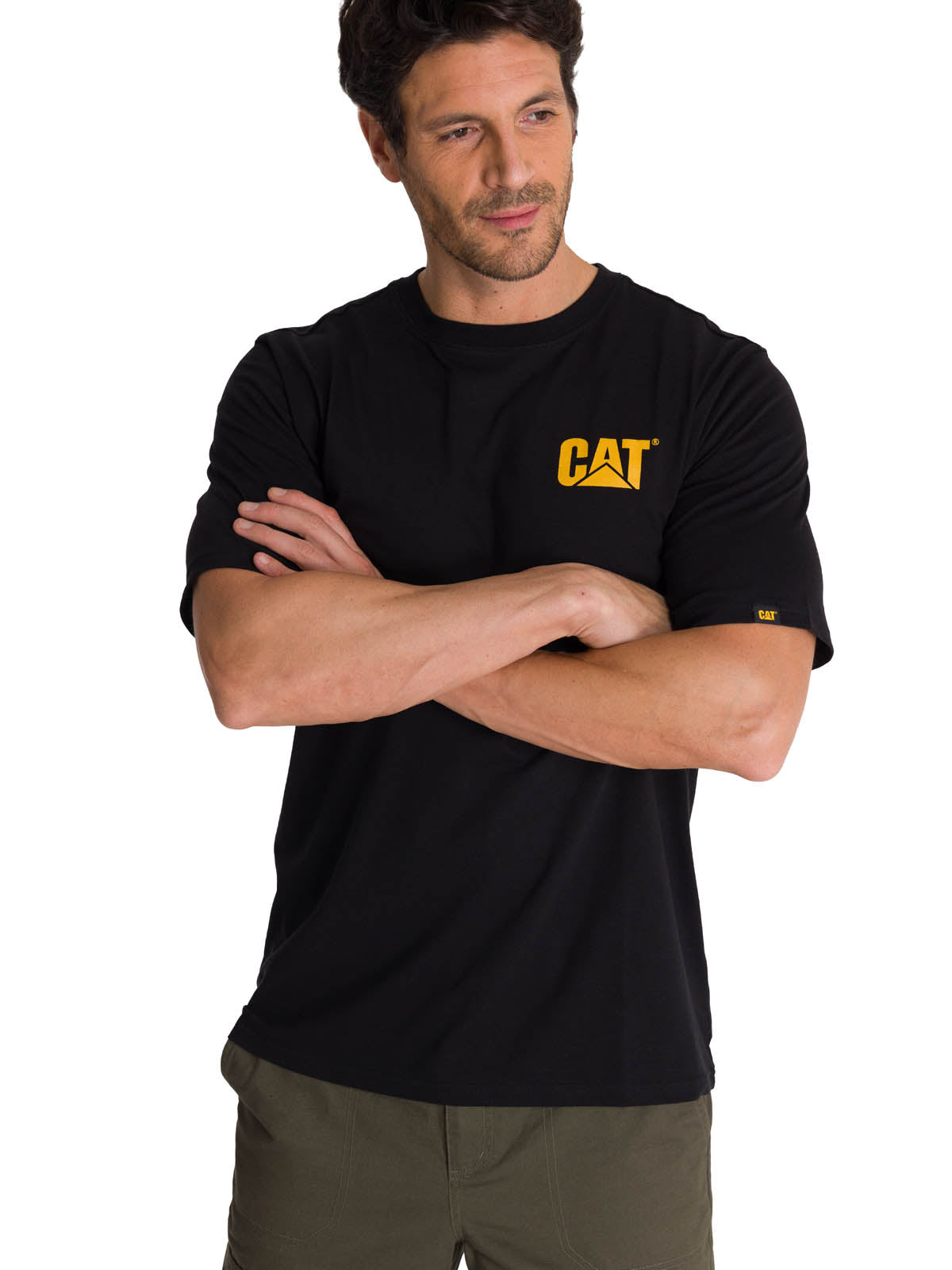 Polera Manga Corta Hombre Diseño Hard Work Negro CAT