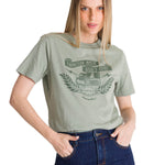 Polera Manga Corta Mujer Diseño Tractor Verde CAT