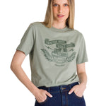 Polera Manga Corta Mujer Diseño Tractor Verde CAT