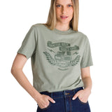 Polera Manga Corta Mujer Diseño Tractor Verde CAT