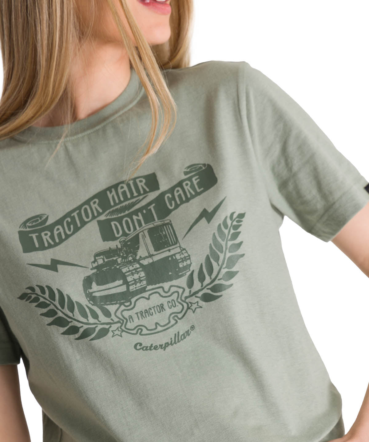 Polera Manga Corta Mujer Diseño Tractor Verde CAT