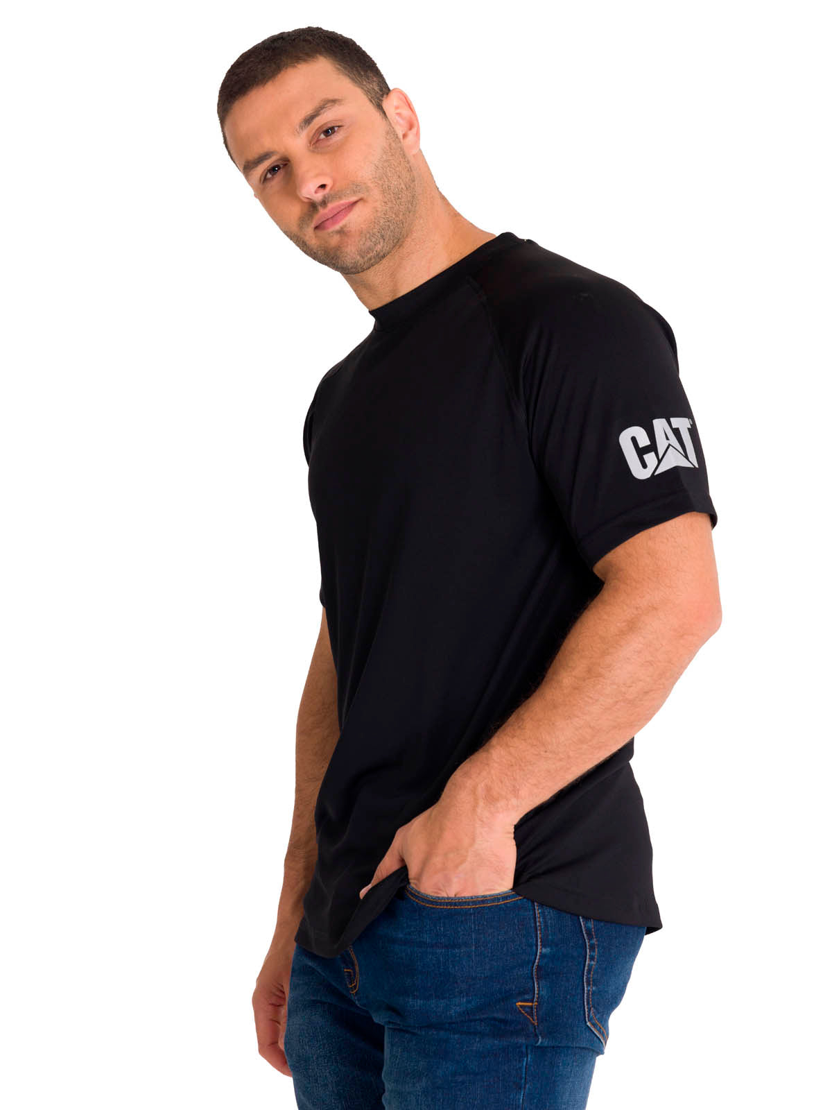 Polera Manga Corta Hombre LIGHTWEIGHT COOLING S/S CREW TEE Negra Cat