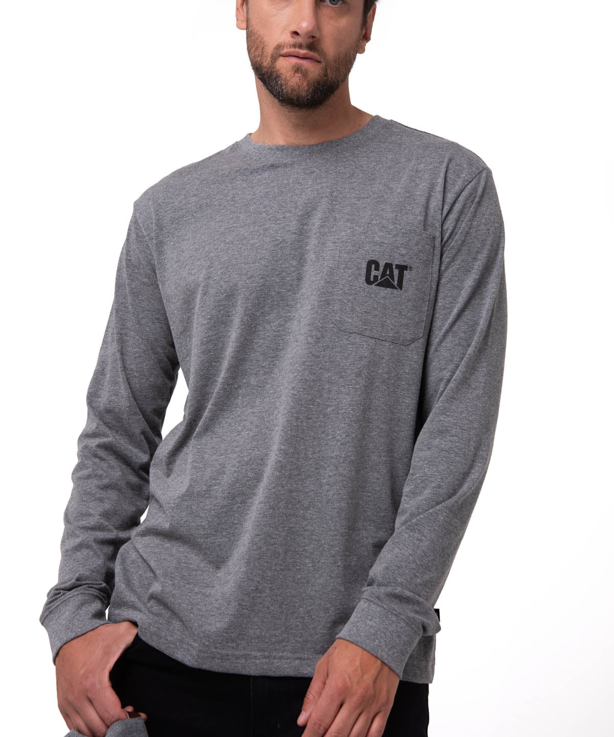 Polera Manga larga Hombre Tough Cut Pocket Gris Cat