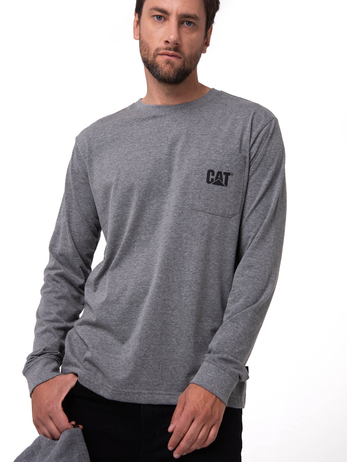Polera Manga larga Hombre Tough Cut Pocket Gris Cat