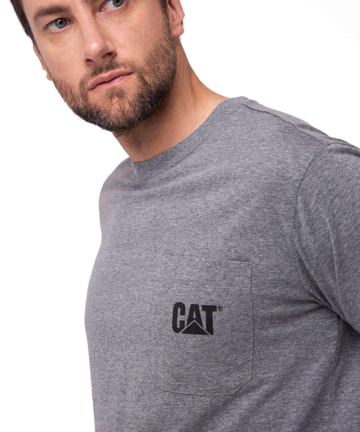 Polera Manga larga Hombre Tough Cut Pocket Gris Cat