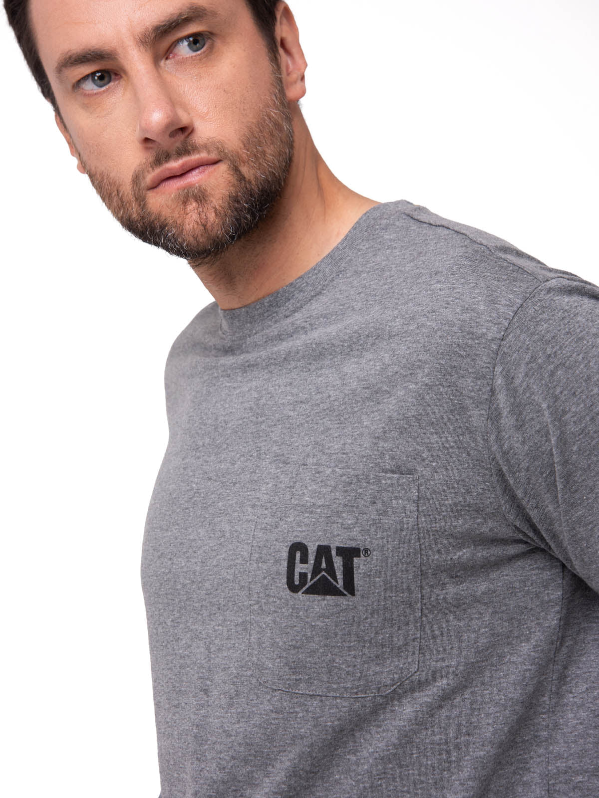 Polera Manga larga Hombre Tough Cut Pocket Gris Cat