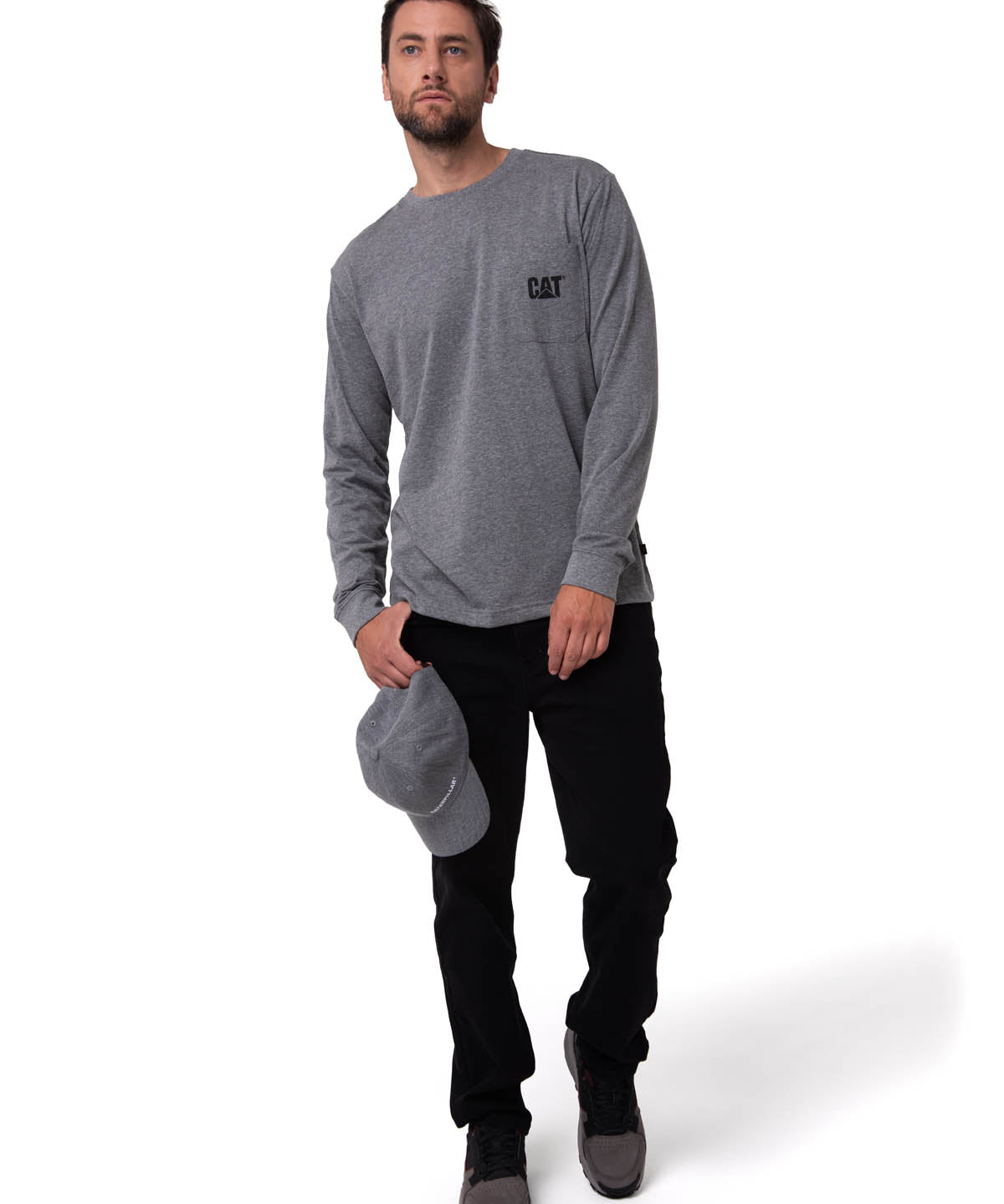 Polera Manga larga Hombre Tough Cut Pocket Gris Cat