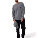 Polera Manga larga Hombre Tough Cut Pocket Gris Cat