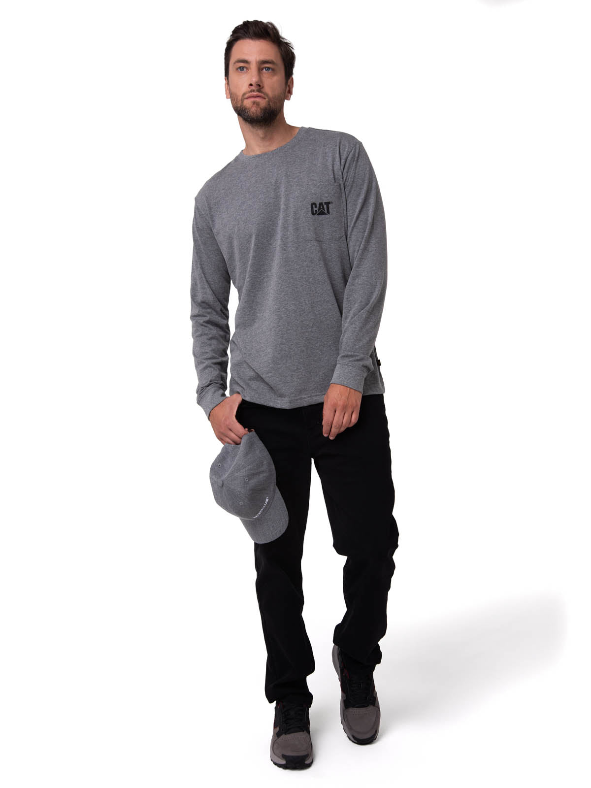 Polera Manga larga Hombre Tough Cut Pocket Gris Cat
