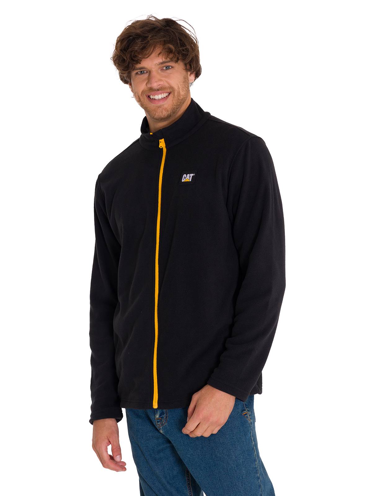 Polar Manga Larga Hombre Microfleece Full Zip Negro/Amarillo Cat