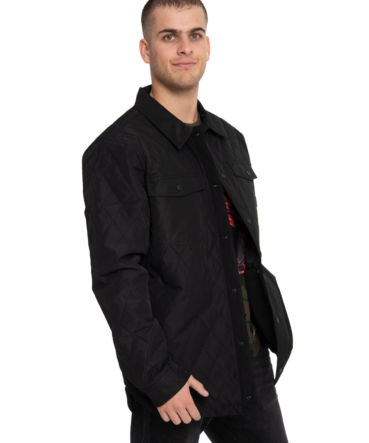 Chaqueta Casual Hombre Quilted Ripstop Shirt Jacket Negro Cat
