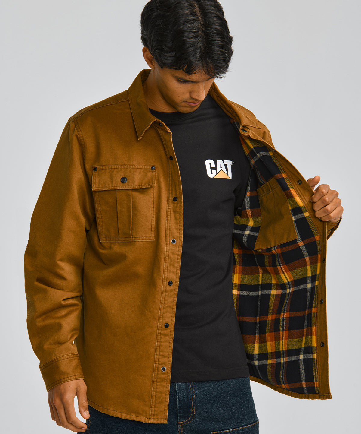 Chaqueta Casual Hombre WAXED COTTON SHIRT JAC Café CAT