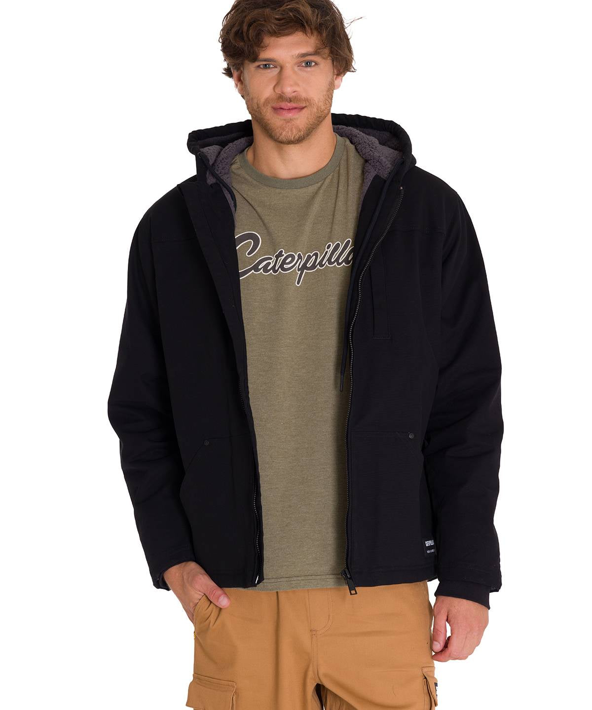 Chaqueta Manga Larga Hombre Hooded Sherpa Lined Negra Cat