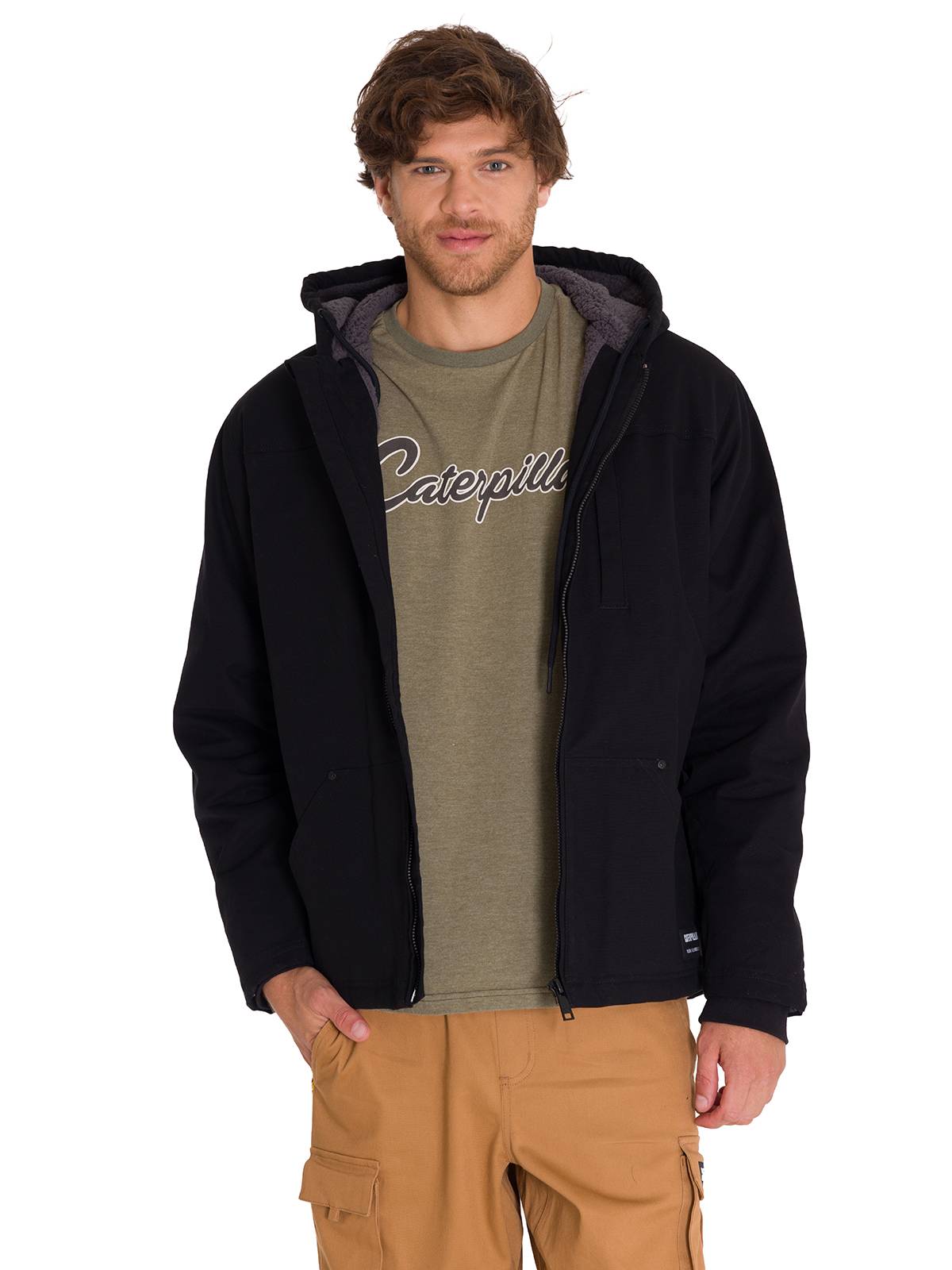 Chaqueta Manga Larga Hombre Hooded Sherpa Lined Negra Cat