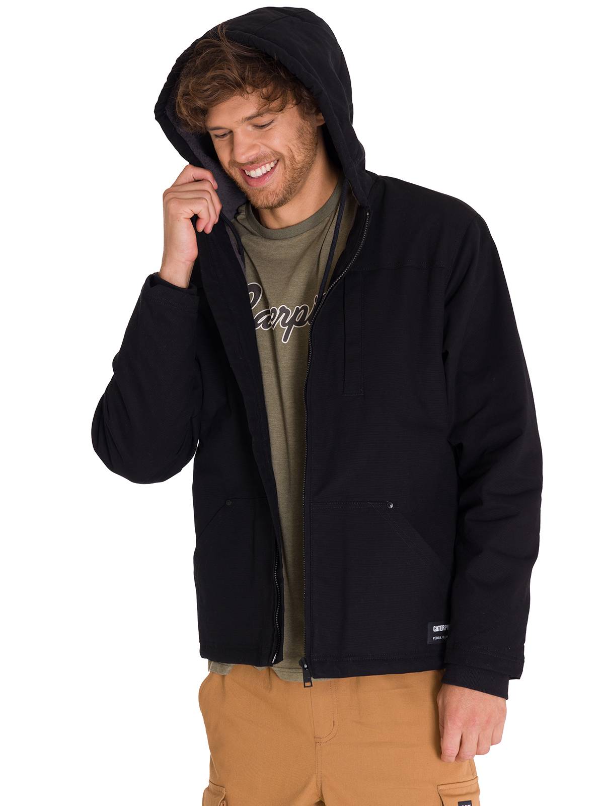 Chaqueta Manga Larga Hombre Hooded Sherpa Lined Negra Cat