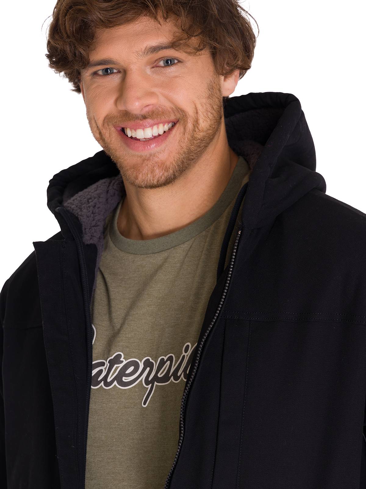 Chaqueta Manga Larga Hombre Hooded Sherpa Lined Negra Cat