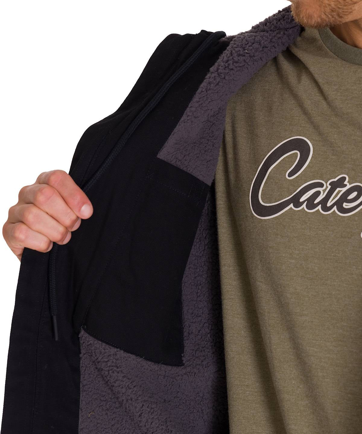 Chaqueta Manga Larga Hombre Hooded Sherpa Lined Negra Cat