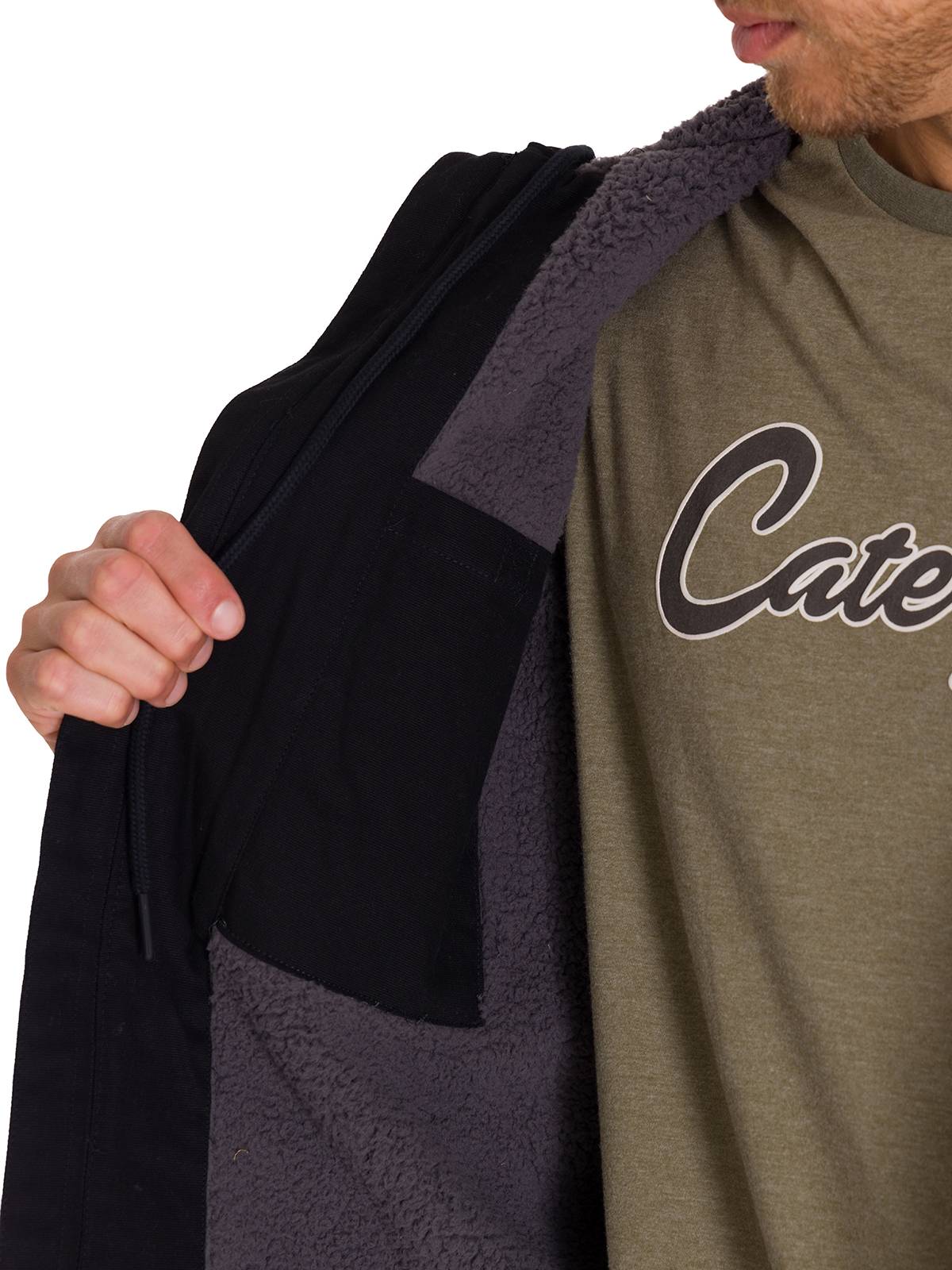 Chaqueta Manga Larga Hombre Hooded Sherpa Lined Negra Cat