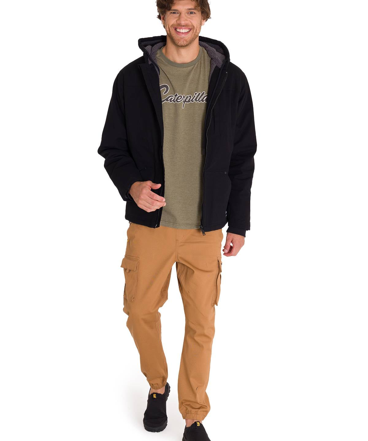 Chaqueta Manga Larga Hombre Hooded Sherpa Lined Negra Cat