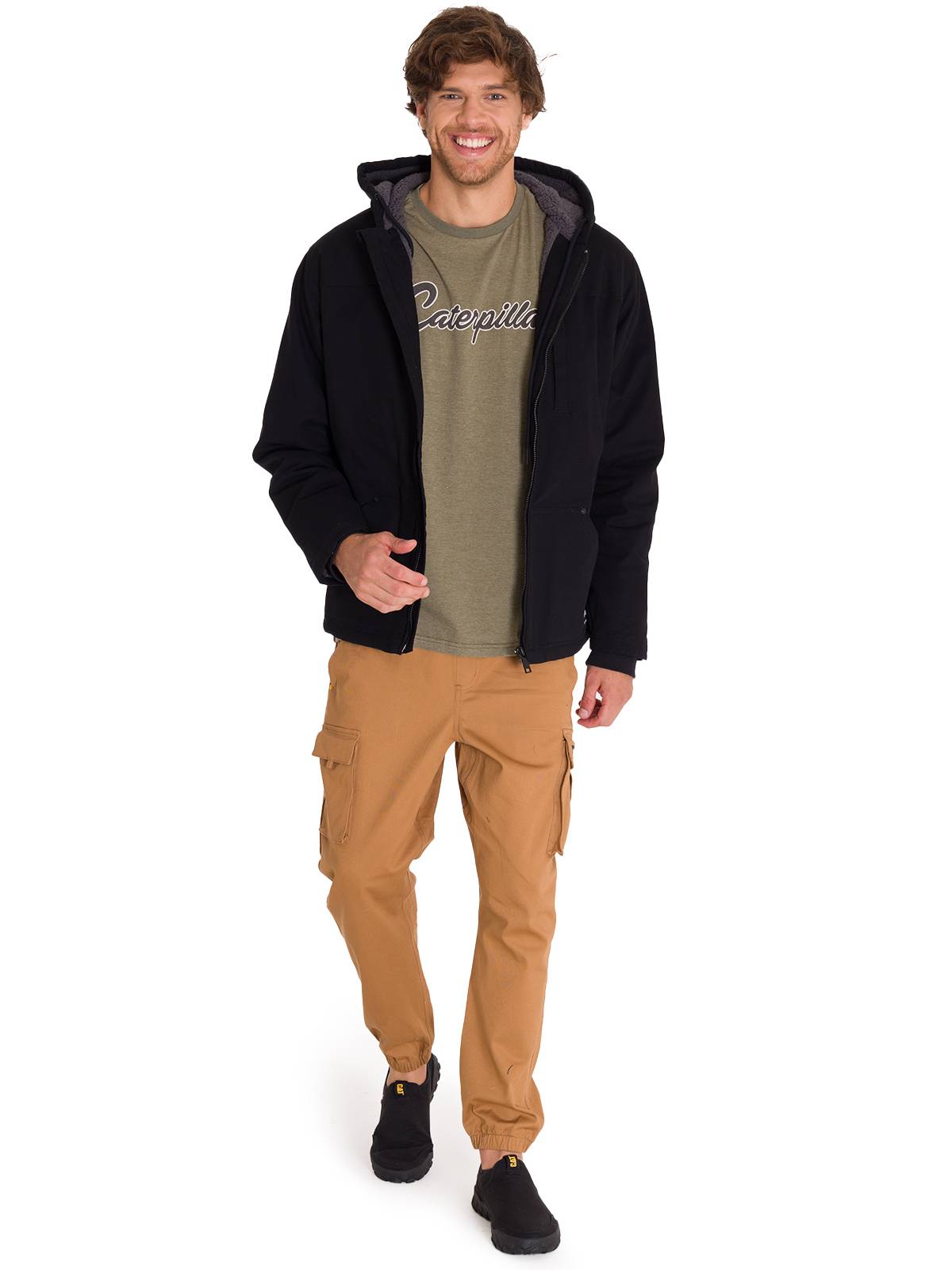 Chaqueta Manga Larga Hombre Hooded Sherpa Lined Negra Cat