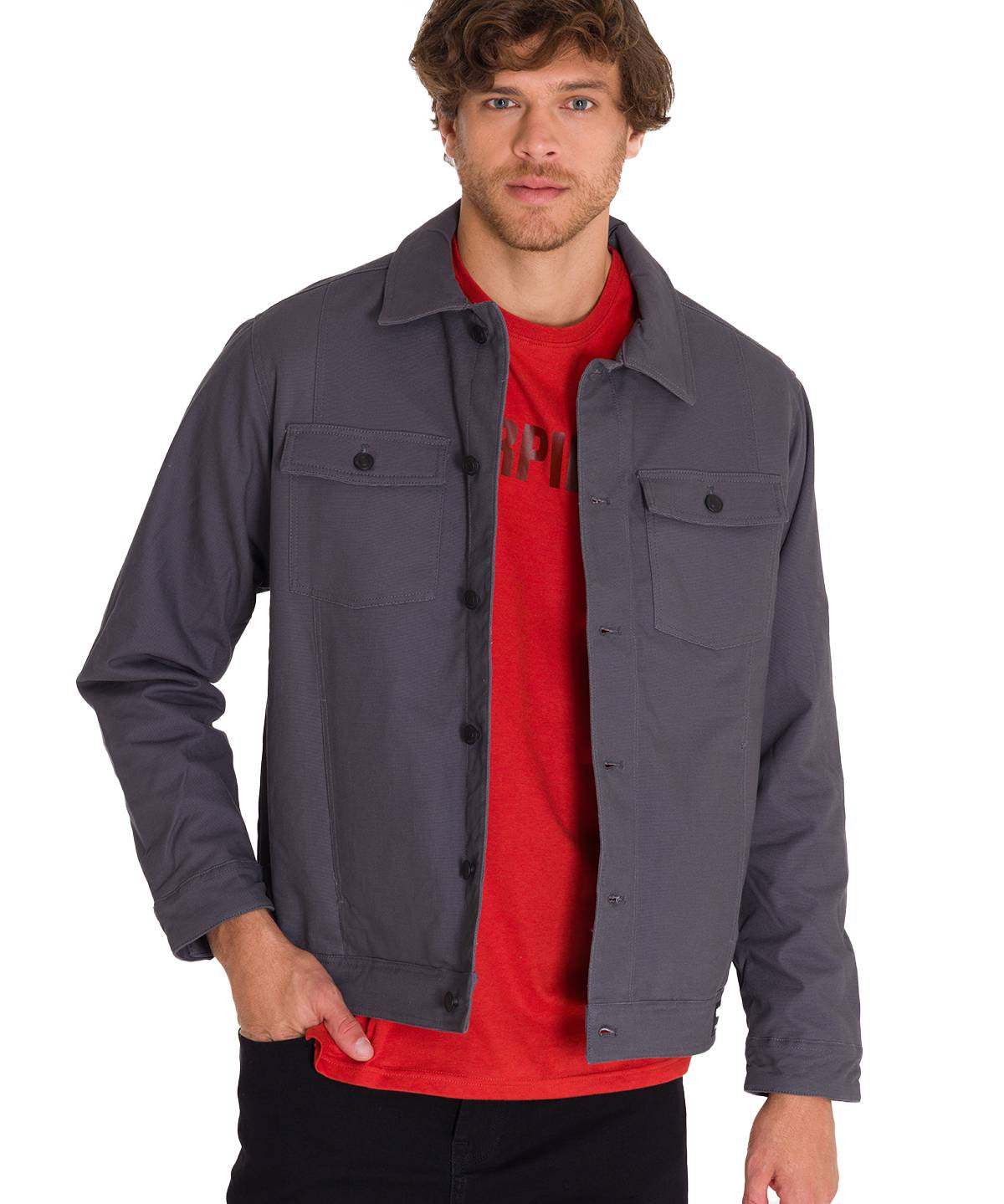 Chaqueta Manga Larga Hombre Trucker Grafito Cat