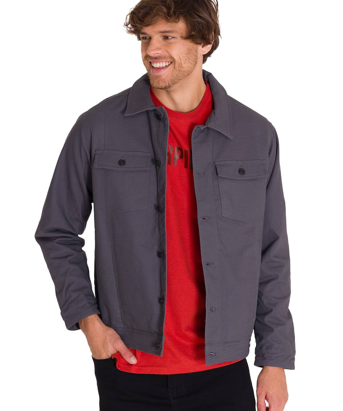 Chaqueta Manga Larga Hombre Trucker Grafito Cat