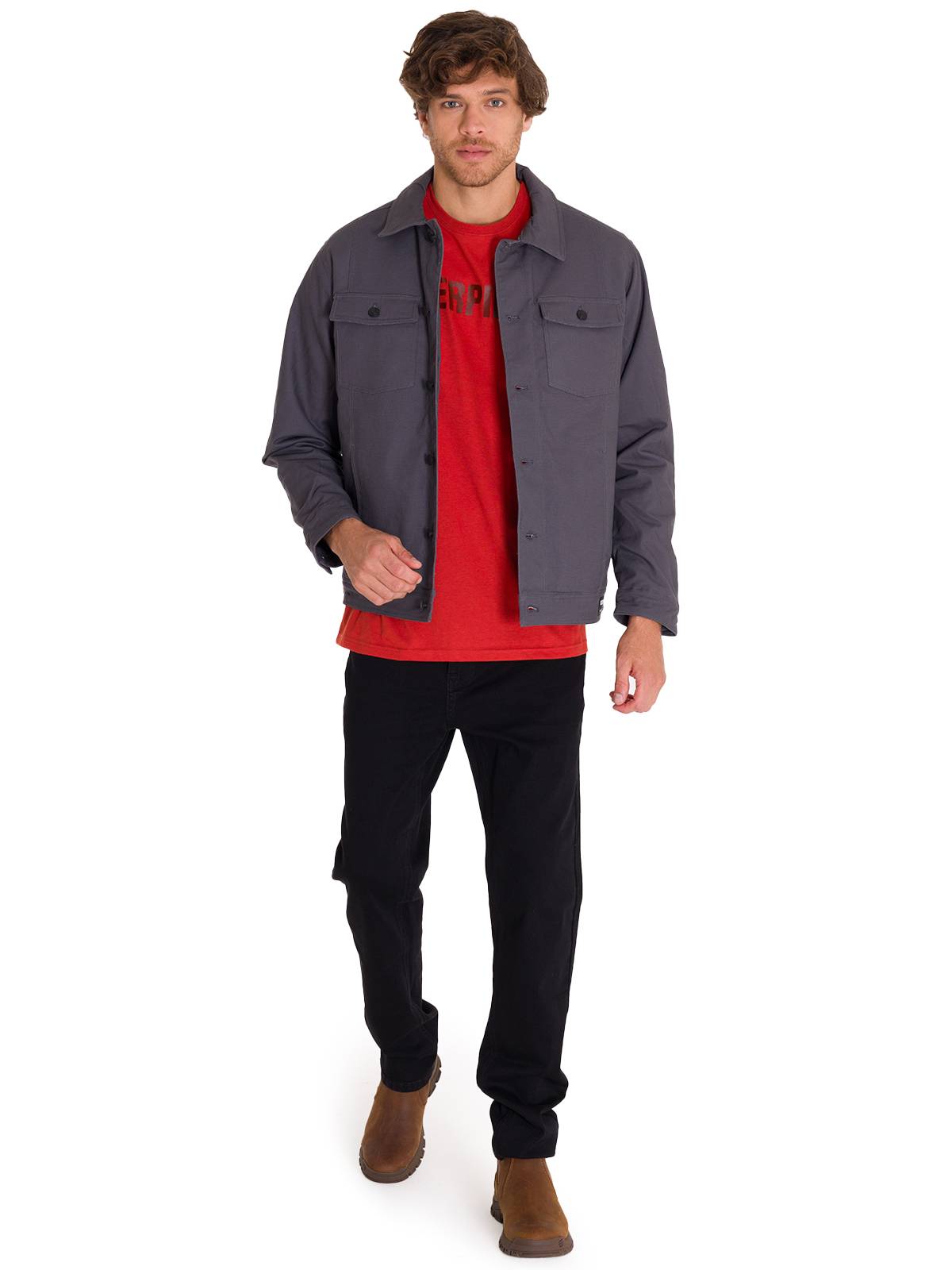 Chaqueta Manga Larga Hombre Trucker Grafito Cat