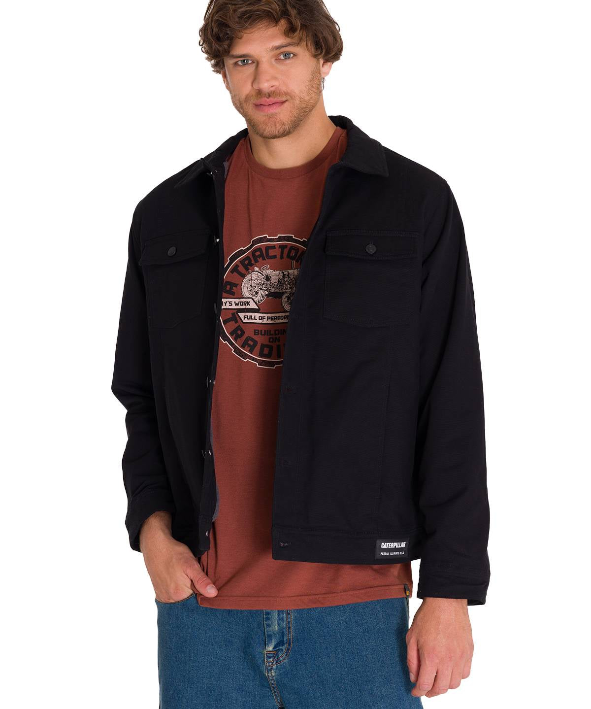 Chaqueta Manga Larga Hombre Trucker Negra Cat