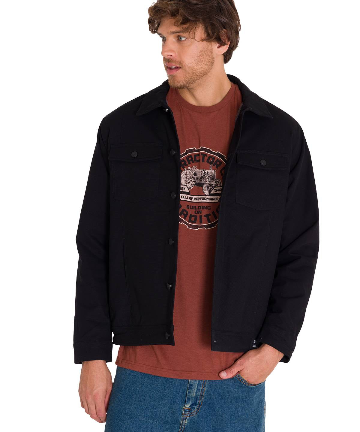 Chaqueta Manga Larga Hombre Trucker Negra Cat