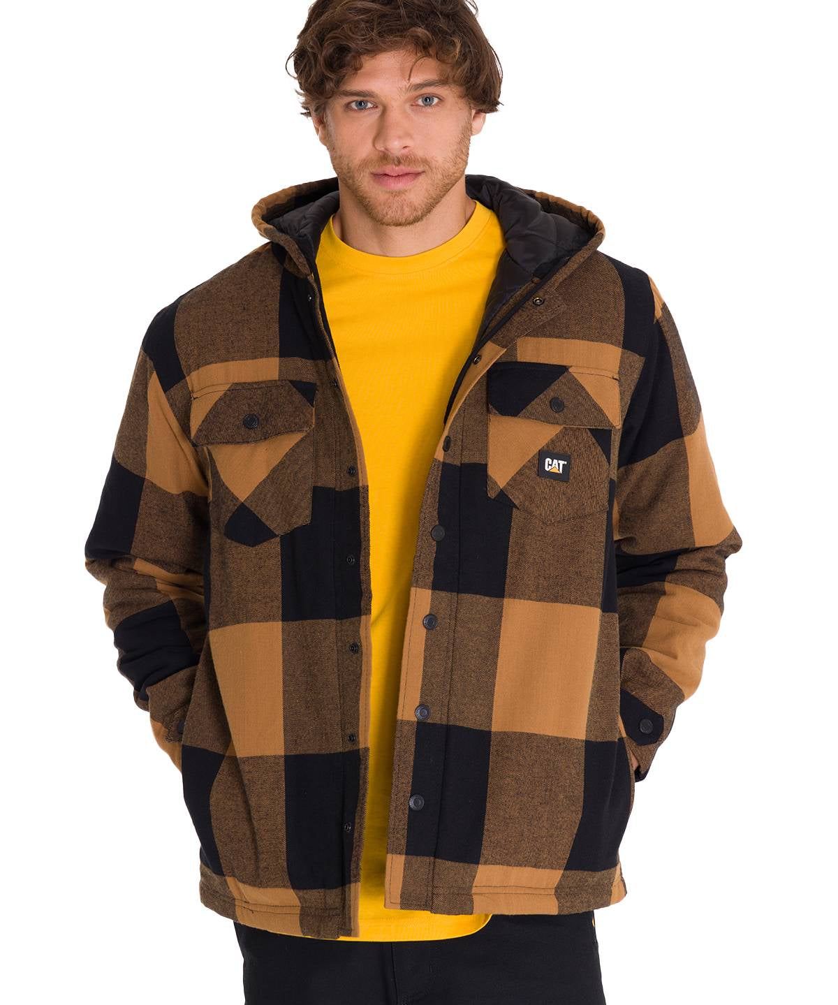 Chaqueta Hombre Hooded Flannel Negro y Café Cat