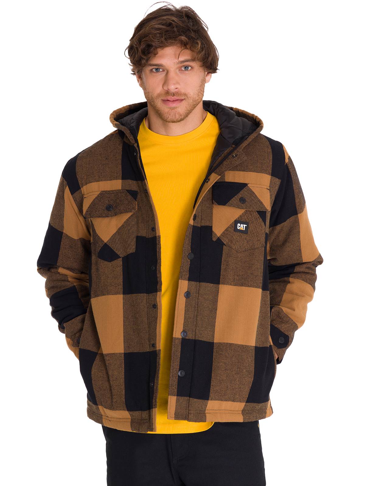 Chaqueta Hombre Hooded Flannel Negro y Café Cat