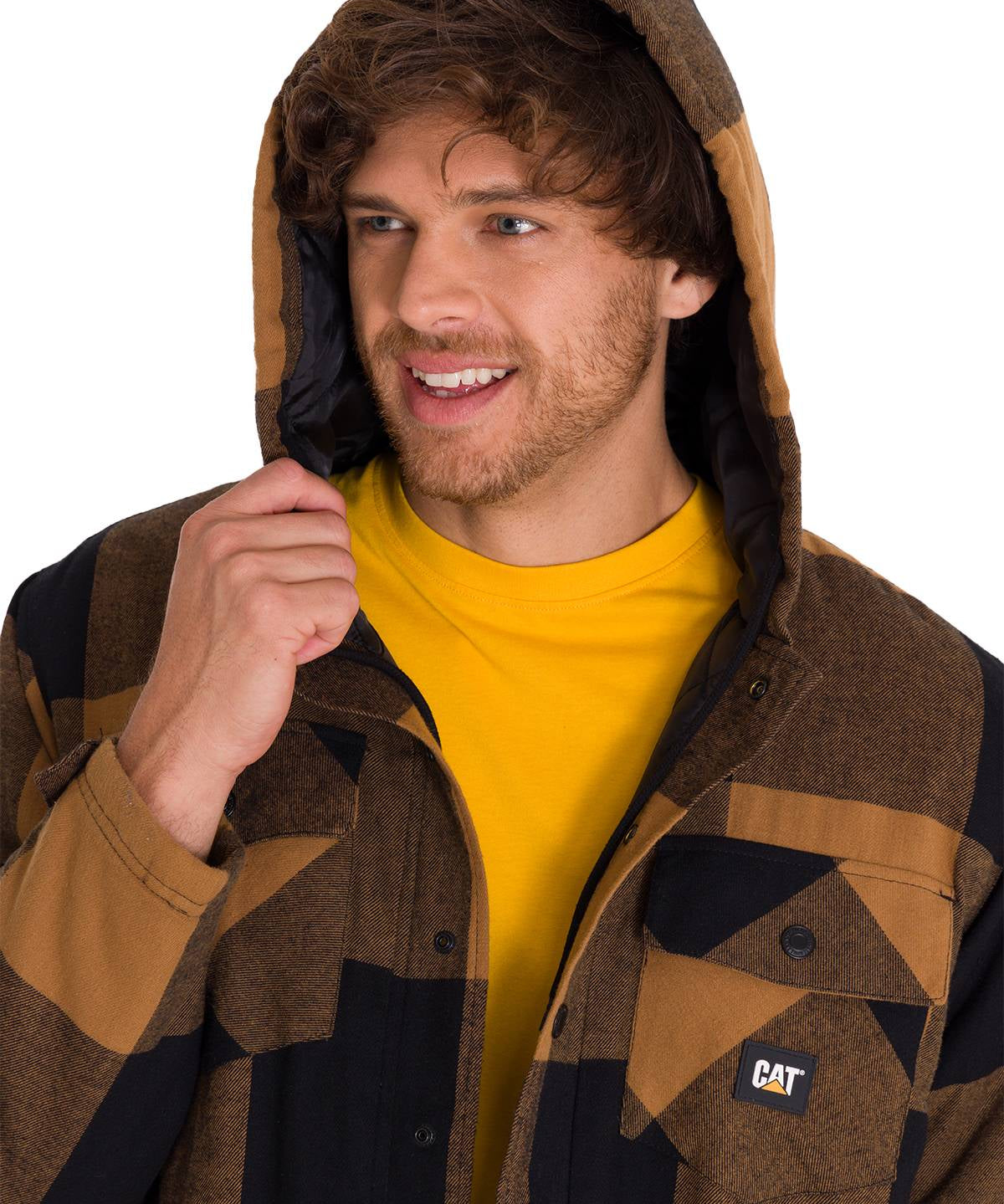 Chaqueta Hombre Hooded Flannel Negro y Café Cat