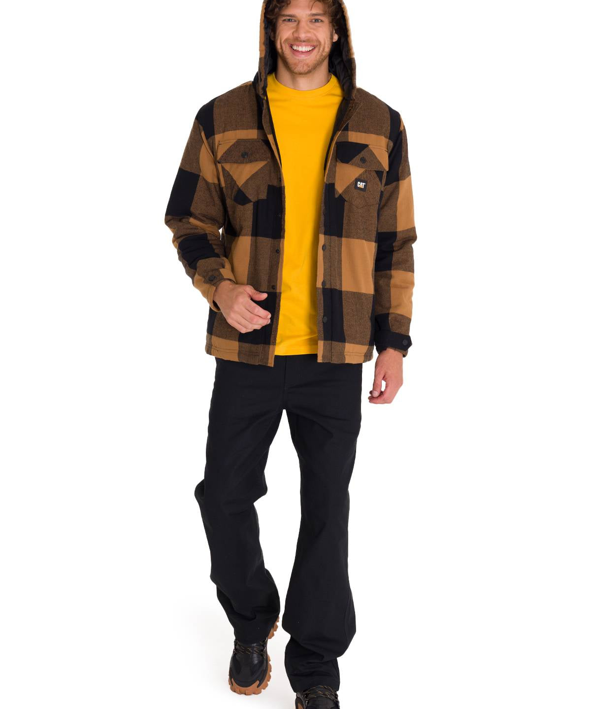 Chaqueta Hombre Hooded Flannel Negro y Café Cat