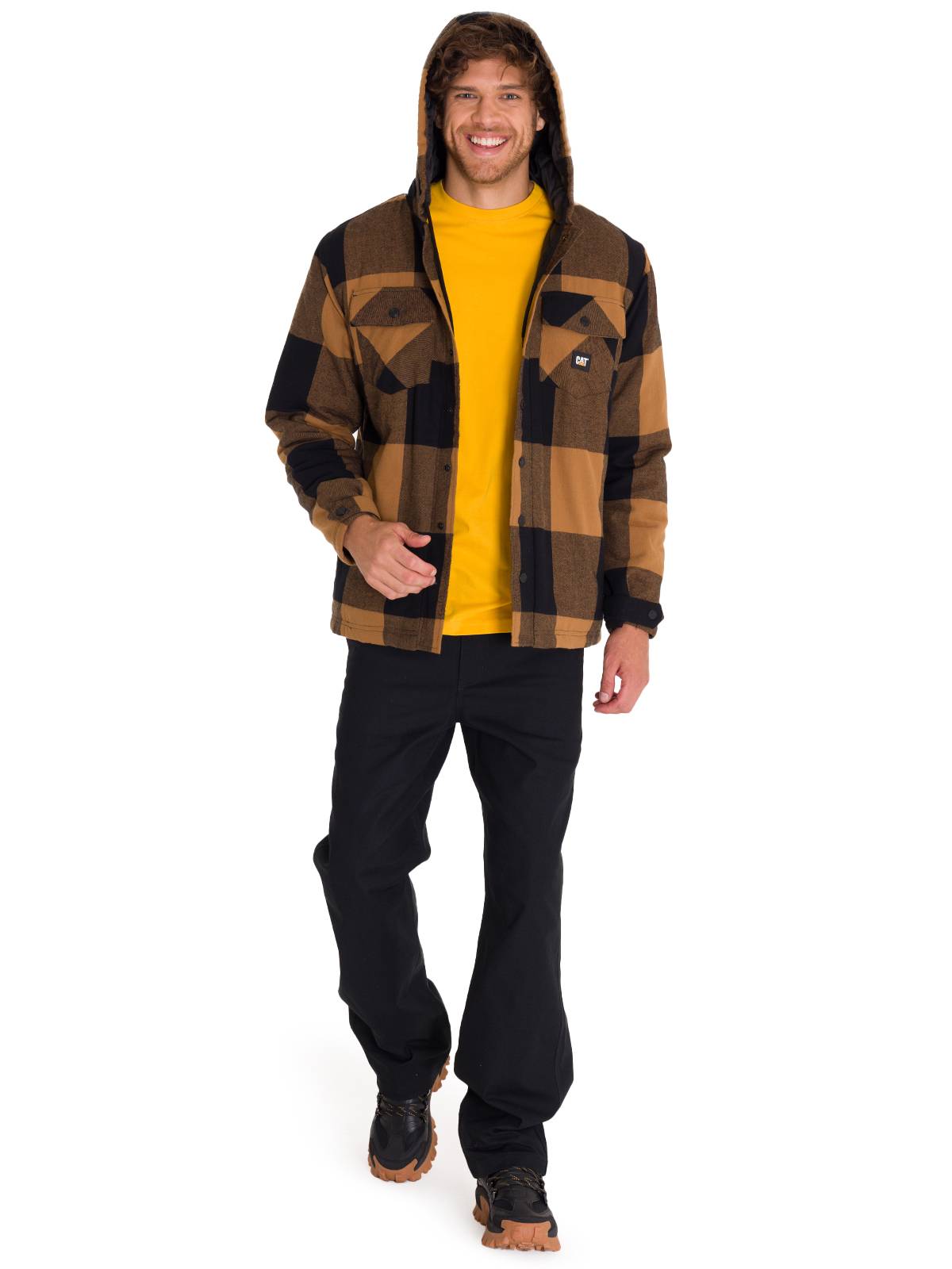 Chaqueta Hombre Hooded Flannel Negro y Café Cat