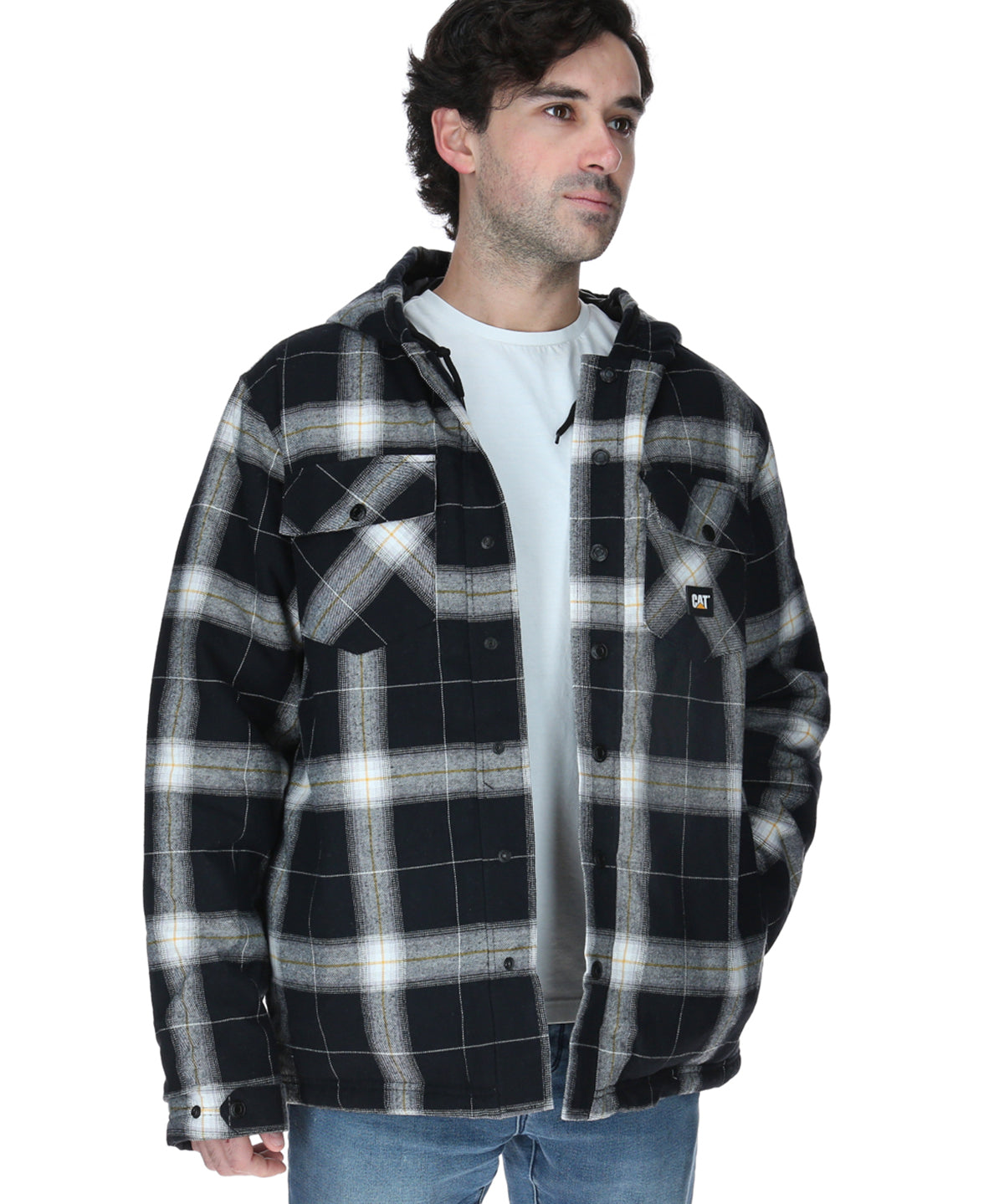 Chaqueta Hombre Hooded Flannel Negro y Blanco Cat
