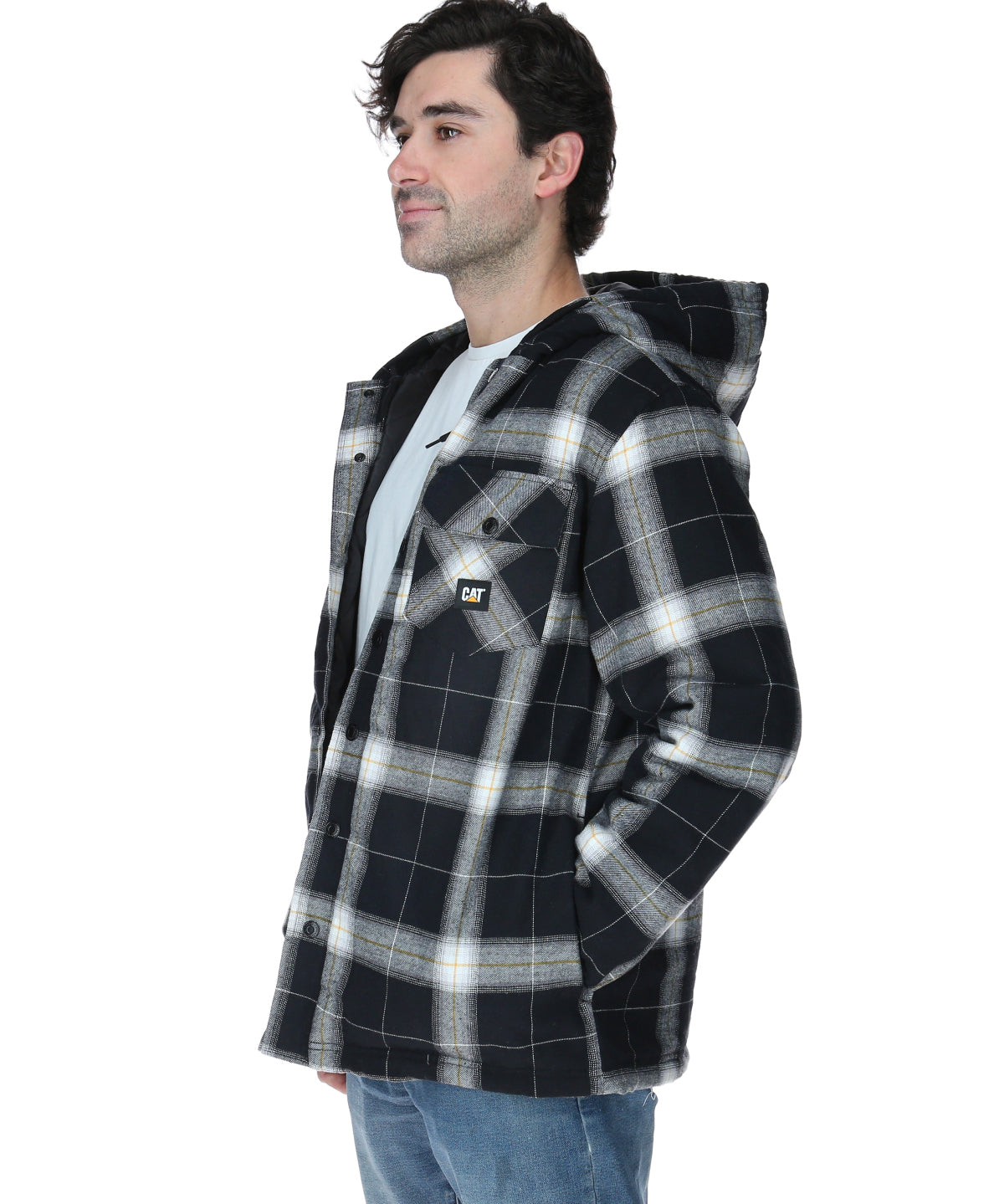 Chaqueta Hombre Hooded Flannel Negro y Blanco Cat