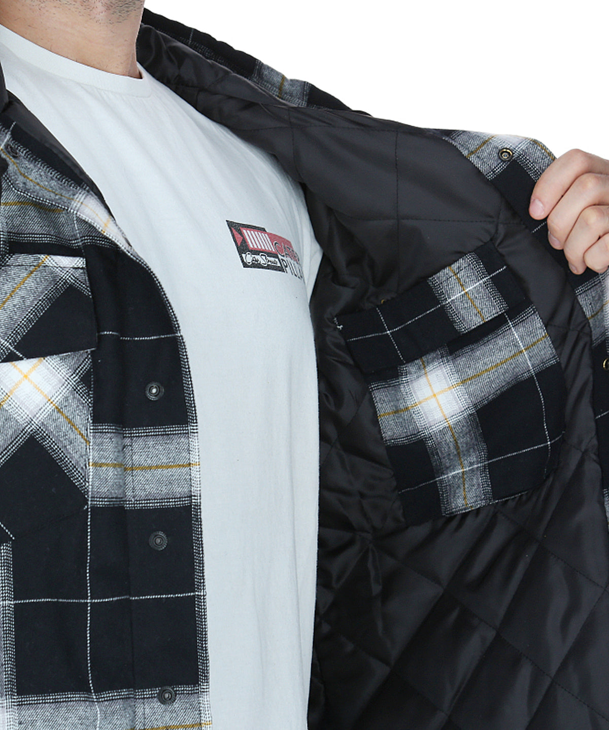 Chaqueta Hombre Hooded Flannel Negro y Blanco Cat