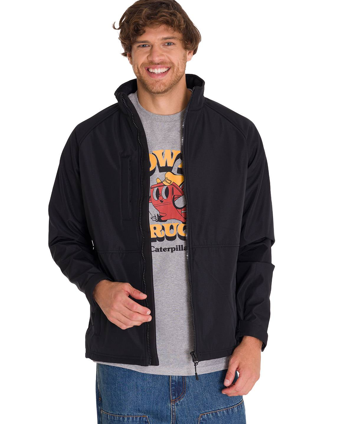 Chaqueta Manga Larga Hombre Ripstop Softshell Negra Cat