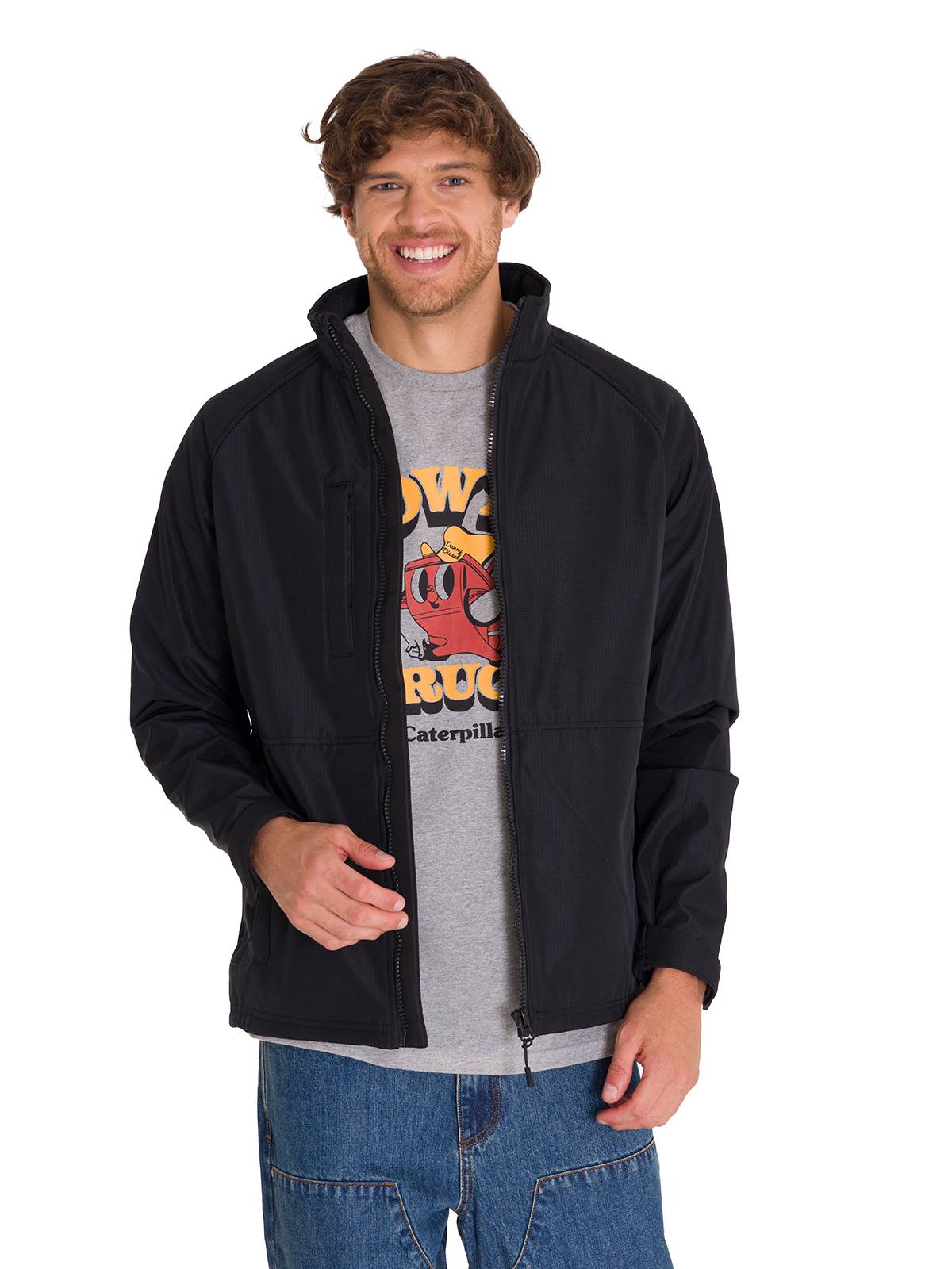 Chaqueta Manga Larga Hombre Ripstop Softshell Negra Cat