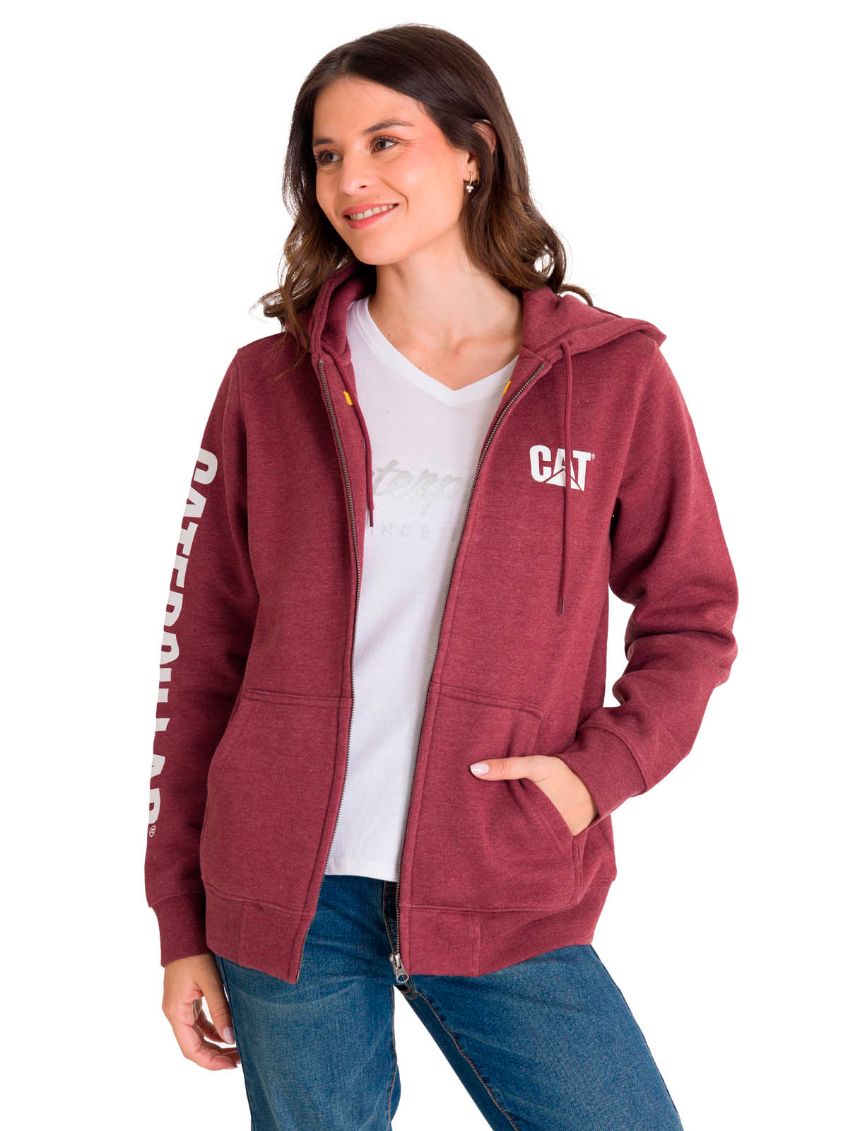 Polerón Full Zip Mujer Trademark Banner Rojo CAT