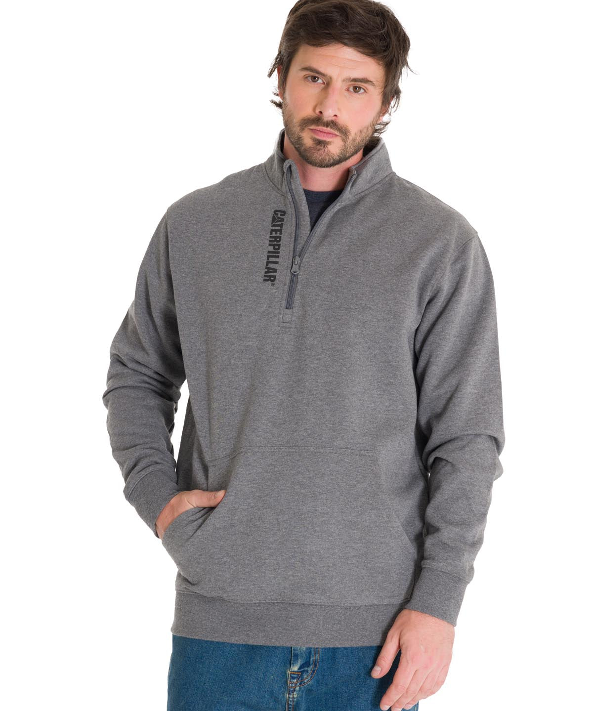 Polerón Manga Larga Hombre Midweight Quarter Zip Gris Oscuro Cat