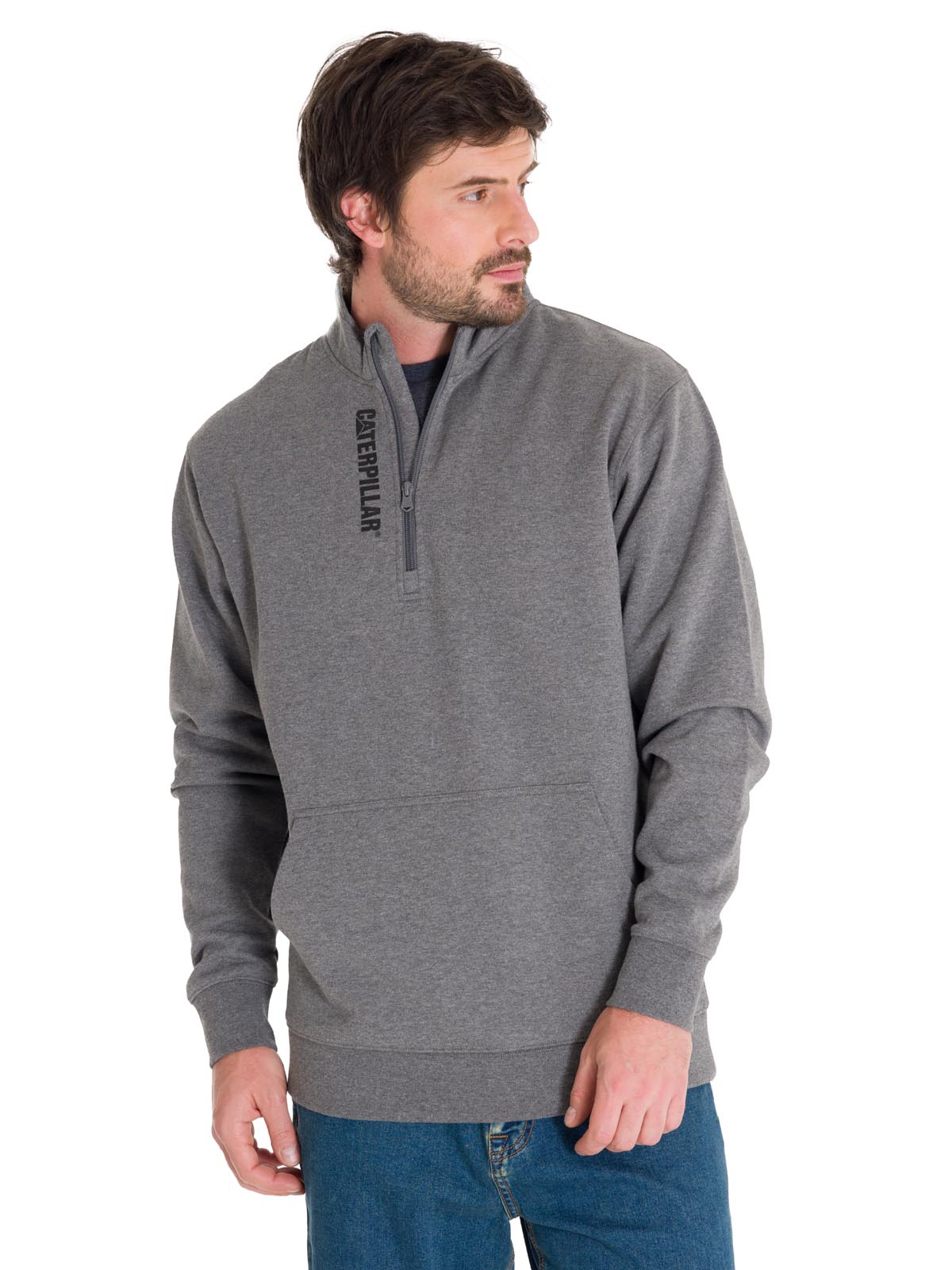 Polerón Manga Larga Hombre Midweight Quarter Zip Gris Oscuro Cat