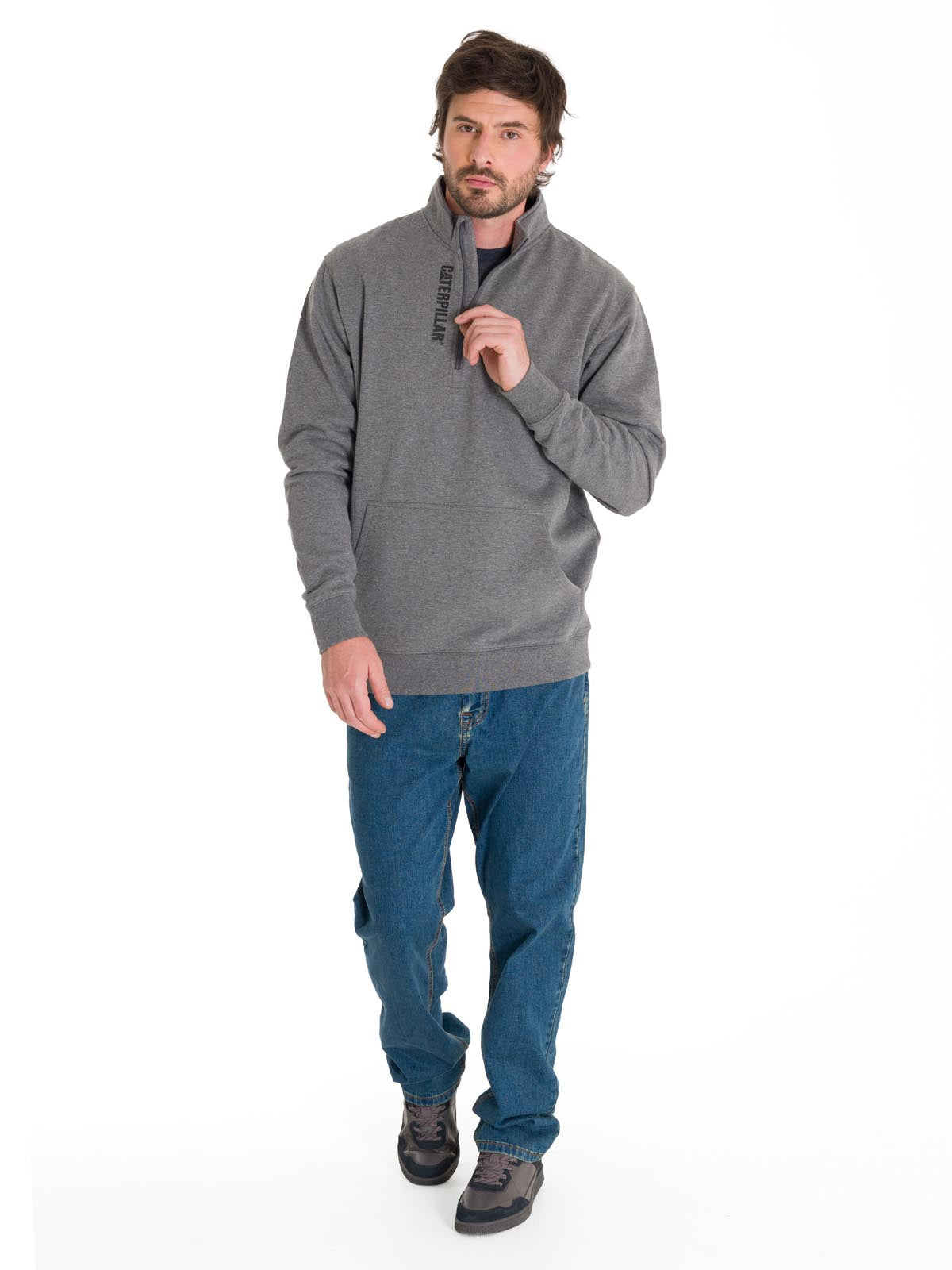 Polerón Manga Larga Hombre Midweight Quarter Zip Gris Oscuro Cat