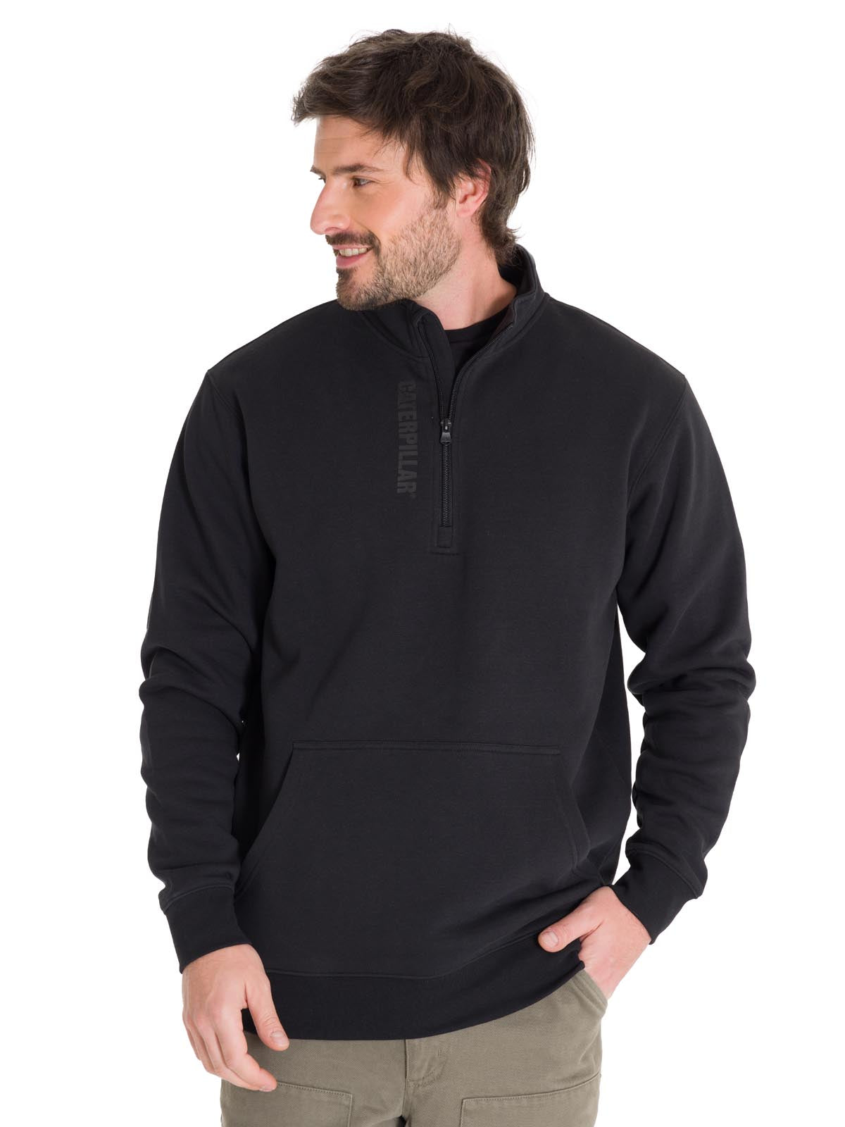 Polerón Manga Larga Hombre Midweight Quarter Zip Negro Cat