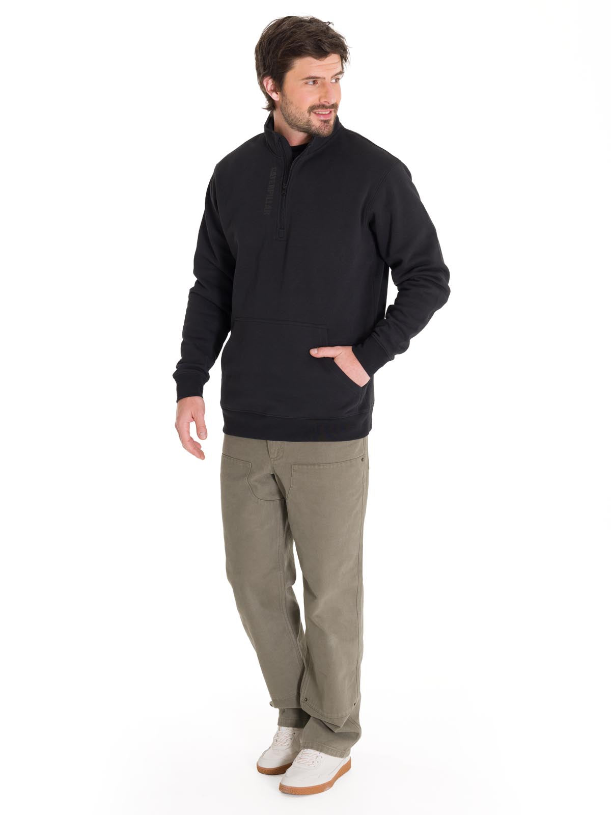 Polerón Manga Larga Hombre Midweight Quarter Zip Negro Cat