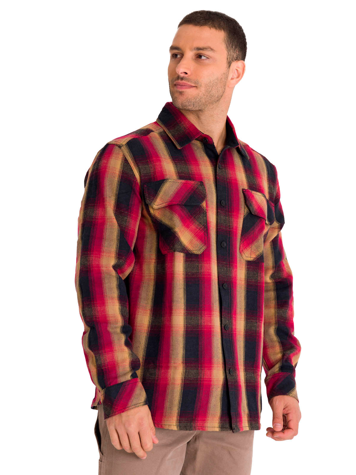 Chaqueta Manga Larga Hombre Buffalo Check Heavyweight Overshirt Roja Cat