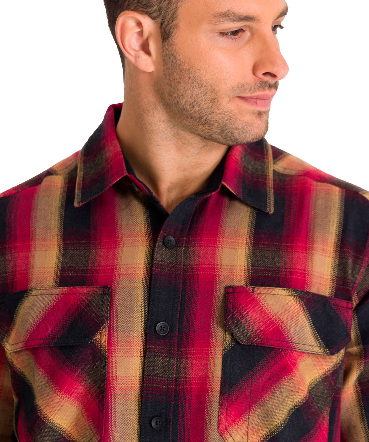 Chaqueta Manga Larga Hombre Buffalo Check Heavyweight Overshirt Roja Cat